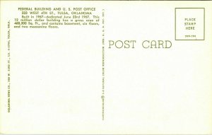 Federal Building US Post Office Tulsa Oklahoma OK Postcard Curteich VTG UNP 