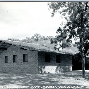 c1950s Winterset, IA RPPC Public Shelter City Park Brick Real Photo PC Vtg A109