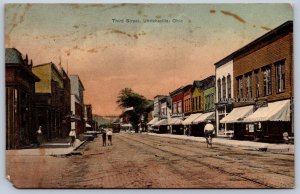 K47/ Urichsville Ohio Postcard c1910 Third Street Stores People 73