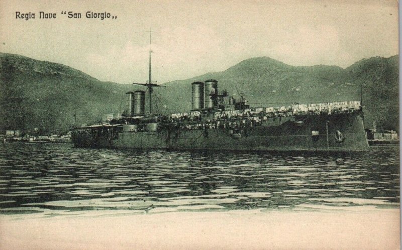 Postcard Italian Royal Navy San Giorgio Battleship