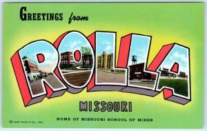 Large Letter Linen ROLLA, MISSOURI  MO  ca 1940s Curteich  Vintage Postcard