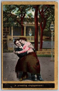 Vtg Romance A Pressing Engagement Couple Embrace Romantic 1910s Old Postcard