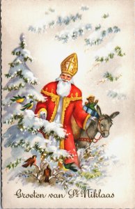 Groeten van Sint Niklaas Saint Nicolas With Donkey Outside Postcard C101