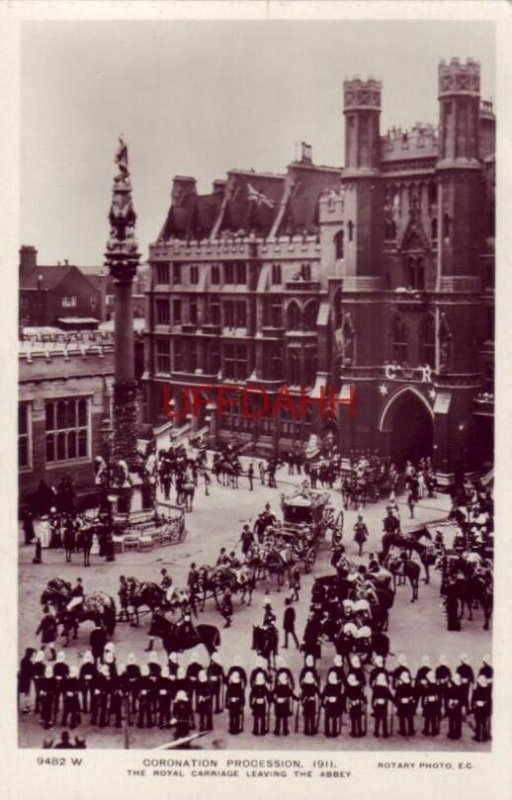 CORONATION PROCESS, 1911 (George V) Royal Carriage Leaving The Abbey RPPC Rotary 