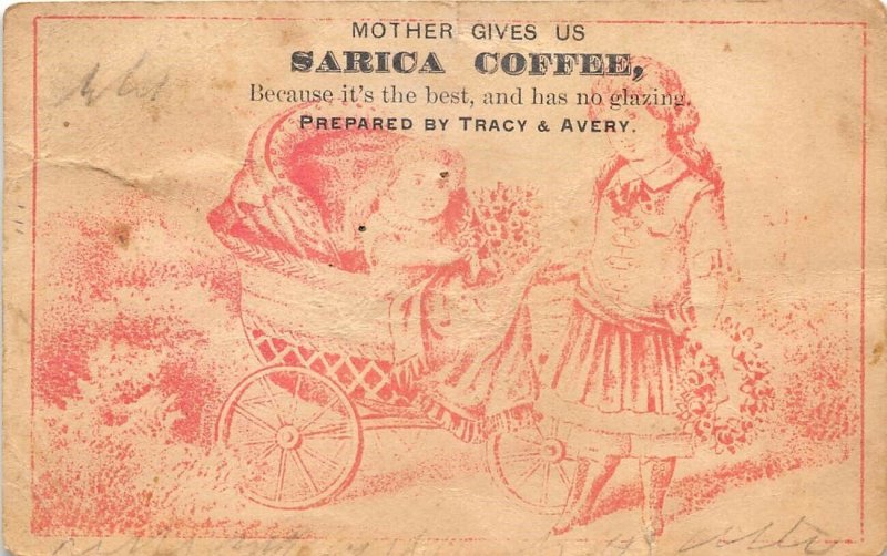 Sarica Coffee Victorian Trade Card Baby Stroller Mansfield Ohio Roaster