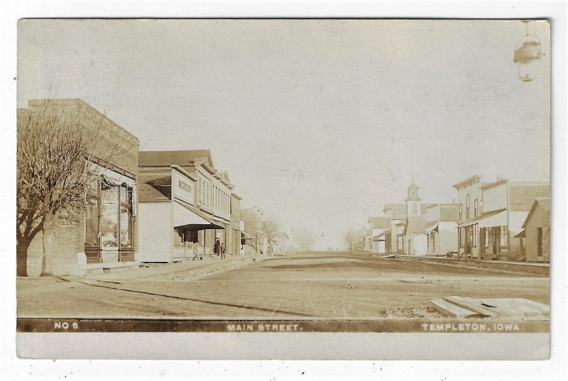 Main Street Scene Templeton Iowa RPPC Olson Photograph Co. Real Photo Postcard