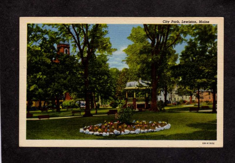 ME City Park Flowers Lewiston Maine Postcard Linen PC