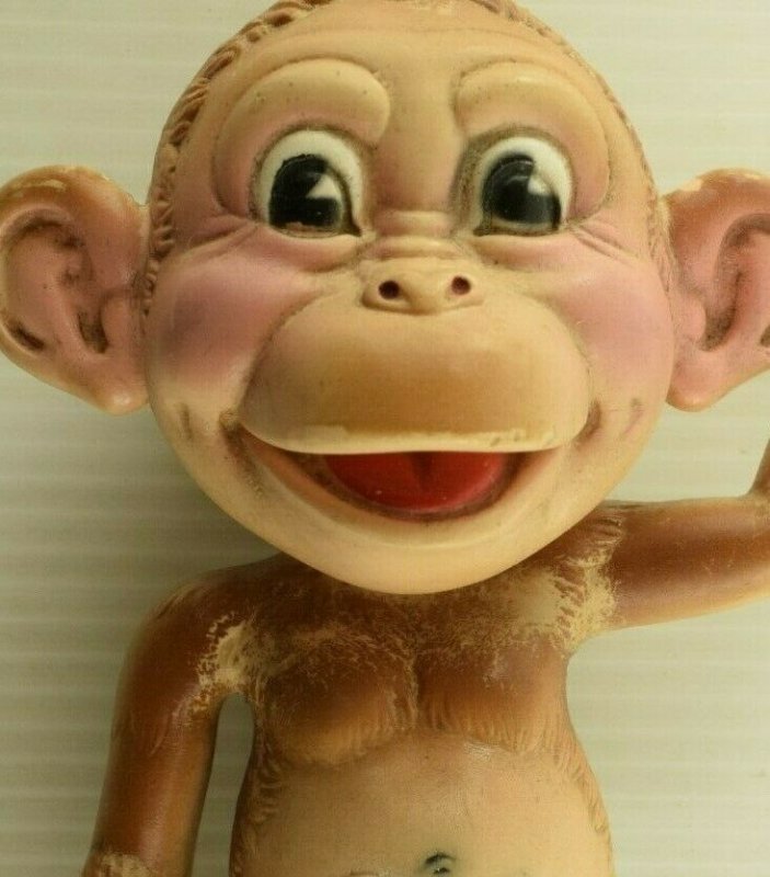 1950's Gerber Plastics Anthropomorphic Baby Monkey Rubber Squeak Toy 