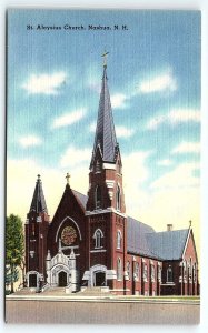 1940s NASHUA NEW HAMPSHIRE ST. ALOYSIUS CHURCH UNPOSTED LINEN POSTCARD P661