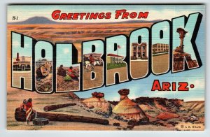 Greetings From Holbrook Arizona Large Letter Linen Postcard Curt Teich Unused