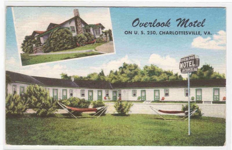 Overlook Motel Charlottesville Virginia linen postcard