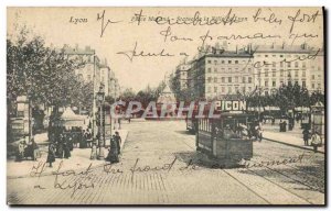 Old Postcard Tram Lyon Place Morand Statue of Lyon