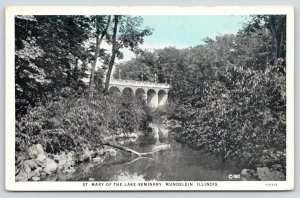Mundelein Illinois~St Mary of the Lake Seminary~Arched Bridge over River~1920s
