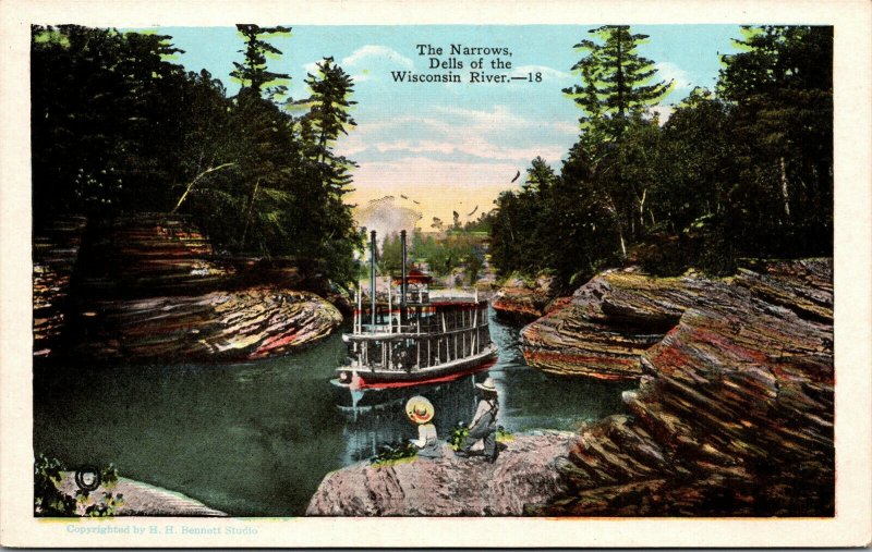 Vtg 1920s The Narrows Black Hawk's Leap Dells of the Wisconsin River WI Postcard