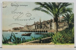 France MENTON La Ville et le Quai entre le Palmiers 1905 Postcard L14