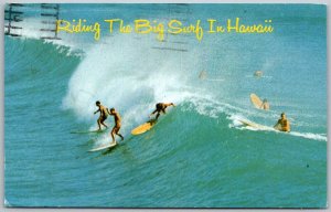 Oahu Hawaii 1971 Postcard Surfing Riding The Big Surf Makaha & Sunset Beach