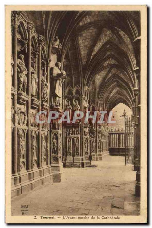 Old Postcard Tournai The Cathedral Front porch