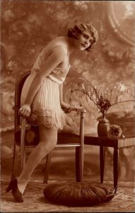 Risque Sexy Woman Lingerie Leo 55 Sepia Real Photo Postcard