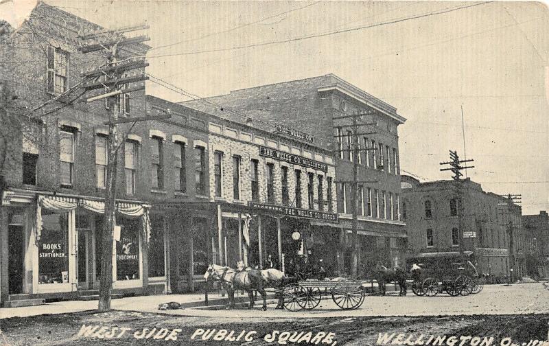 F64/ Wellington Ohio Postcard 1911 W. Side Public Square Well Millinery