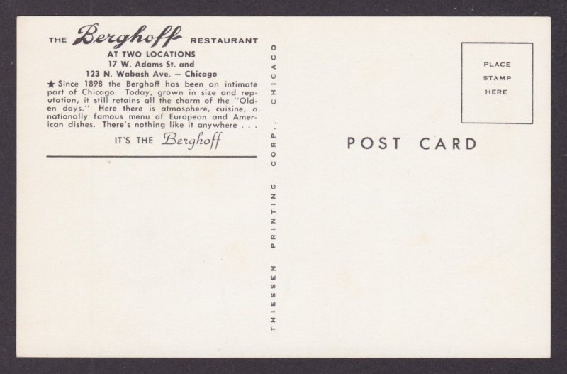 Vintage postcard, The Berghoff Restaurant, Advertising