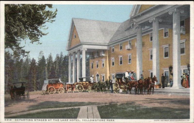 Yellowstone Park Lake Hotel Stages Detroit pUblishing c1910 Postcard EXC COND