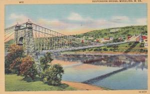 West Virginia Wheeling Suspension Bridge 1947 Curteich