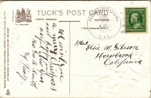 Vtg 1910s Christmas Hymns Raphael Tuck Emobossed Gold Gilt Greetings Postcard