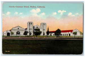 c1910 Lincoln Grammar School Exterior Building Field Madera California Postcard