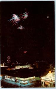 CONEY ISLAND, New York NY   FIREWORKS Wonder Wheel, Roller Coaster Postcard