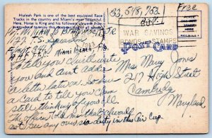 1943 CASHING WINNING TICKETS HIALEAH PARK MIAMI FLORIDA*TICHNOR LINEN POSTCARD