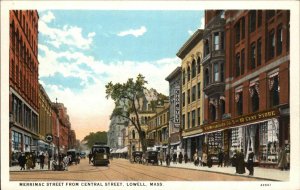 Lowell MA Merrimac St. Trolley Stores FW Woolworth c1920 Postcard