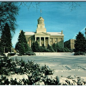 c1960s Iowa City, IA Winter Scene First Old Capitol on University Campus PC A316