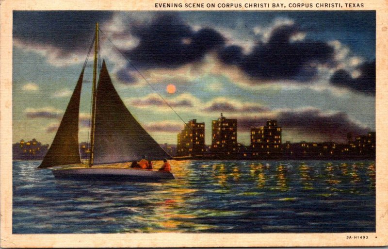 Texas Corpus Christi Evening Scene On Corpus Christi Bay 1939 Curteich