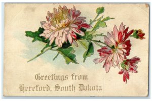 1912 Greetings From Hereford South Dakota SD Flowers Embossed Antique Postcard