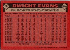 1986 Topps Baseball Card Dwight Evans Boston Red Sox sk2625