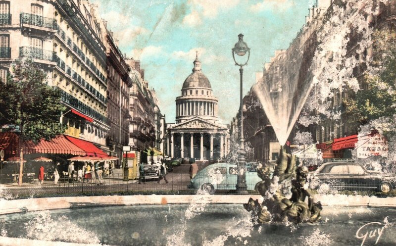 Vintage Postcard 1930's Paris Et Ses Merveilles La Rue Soufflot Et Le Pantheon