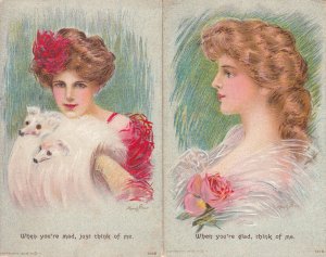 American Gibson Girls 1909 Edwardian Litho unit of 2 glamour drawn ladies