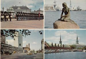 Denmark Copenhagen multi views postcard mermaid statue military parade