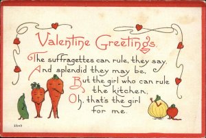 Valentine's Day Fruit & Vegetable People Embossed Bergman c1900s-10s Postcard