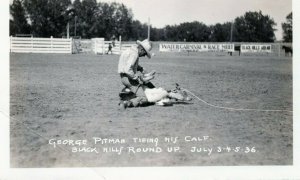 1936 RPPC George Pitman Tieing His Calf Black Hills SD Round Up Rodeo Postcard