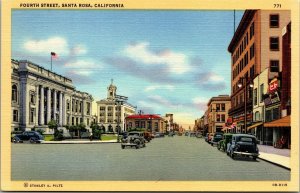 Vtg Santa Rosa California CA View of Fourth Street 1940s Unused Linen Postcard