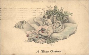 Christmas Baby Infant Puppy Dogs c1900s-10s Postcard