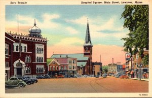 Maine Lewiston Main Street Hospital Square Kora Temple 1948 Curteich