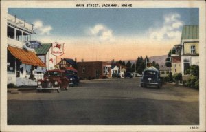 Jackman Maine ME Main St. 1940s Linen Postcard