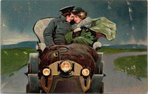 Military Man Woman Romance Love Vehicle Embossed Serie 5999 Postcard E45 UNUSED