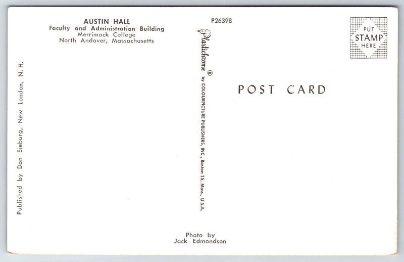 North Andover Massachusetts~Austin Hall Faculty & Admin Bldg~Vintage Postcard
