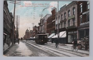 Streetcar, Dundas Street Looking West, London, Ontario, Antique 1912 Postcard