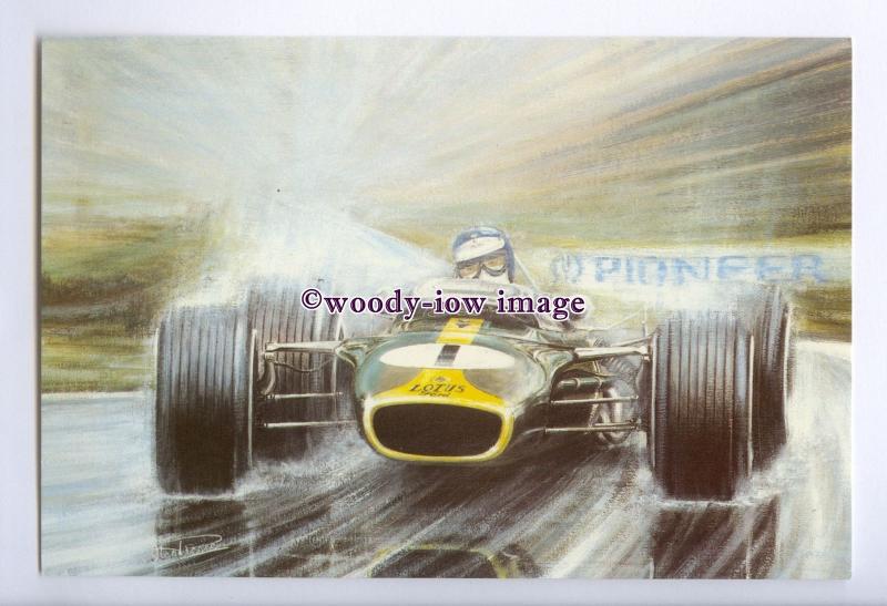 tm6245 - Jim Clark drives a Lotus 49, No.1, in wet weather, c1966 - postcard