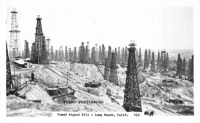 LONG BEACH, CALIFORNIA, FAMED SIGNAL HILL OIL WELLS RPPC REAL PHOTO POSTCARD