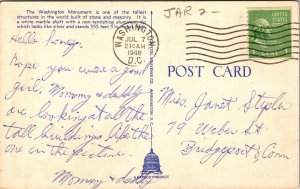 Historical Washington DC Monument Worlds Tallest Structure Postcard Note WOB PM 